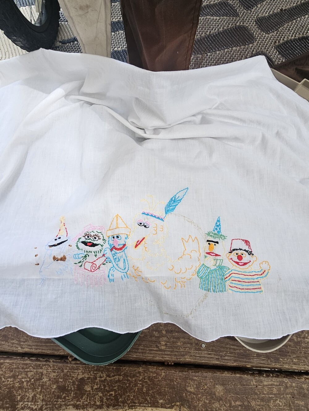 Embroidered‎ Sesame Street Vintage Baby Blanket THIN Crib Cookie Big Bird Rare